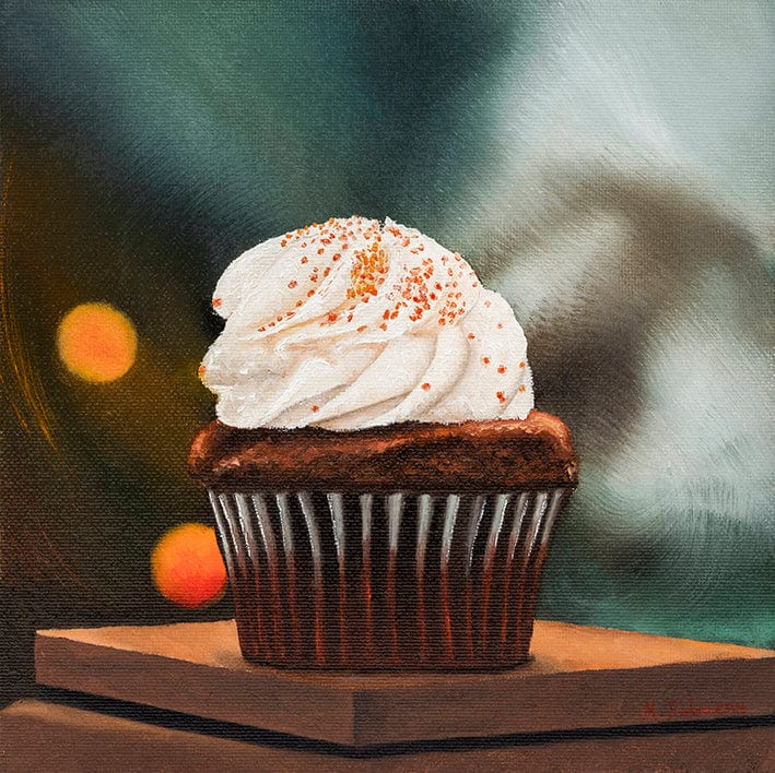 Marc Sokolean Fine Art Original Oil Painting Chocolate Cupcake Original Oil Painting